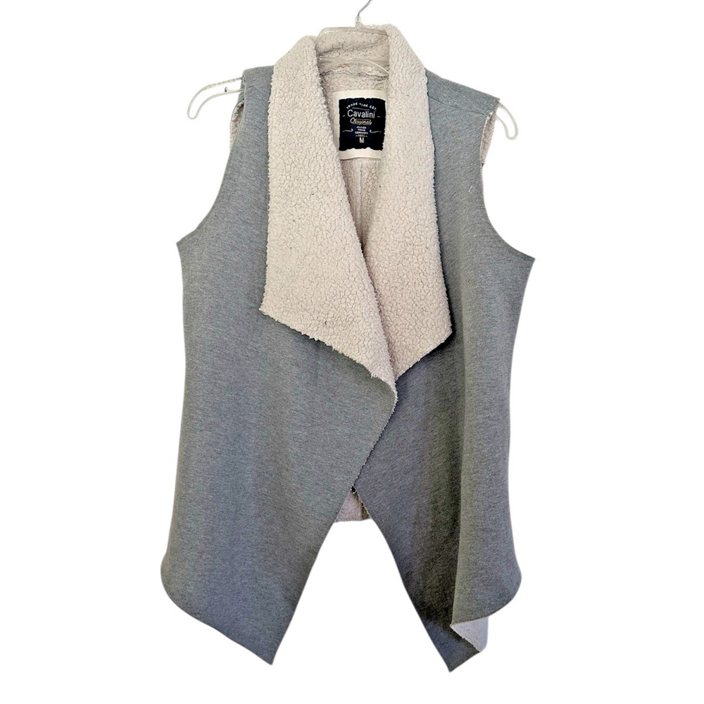 Cavalini Women's Size Medium Grey Sherpa Open Front Western Cardigan Sweater